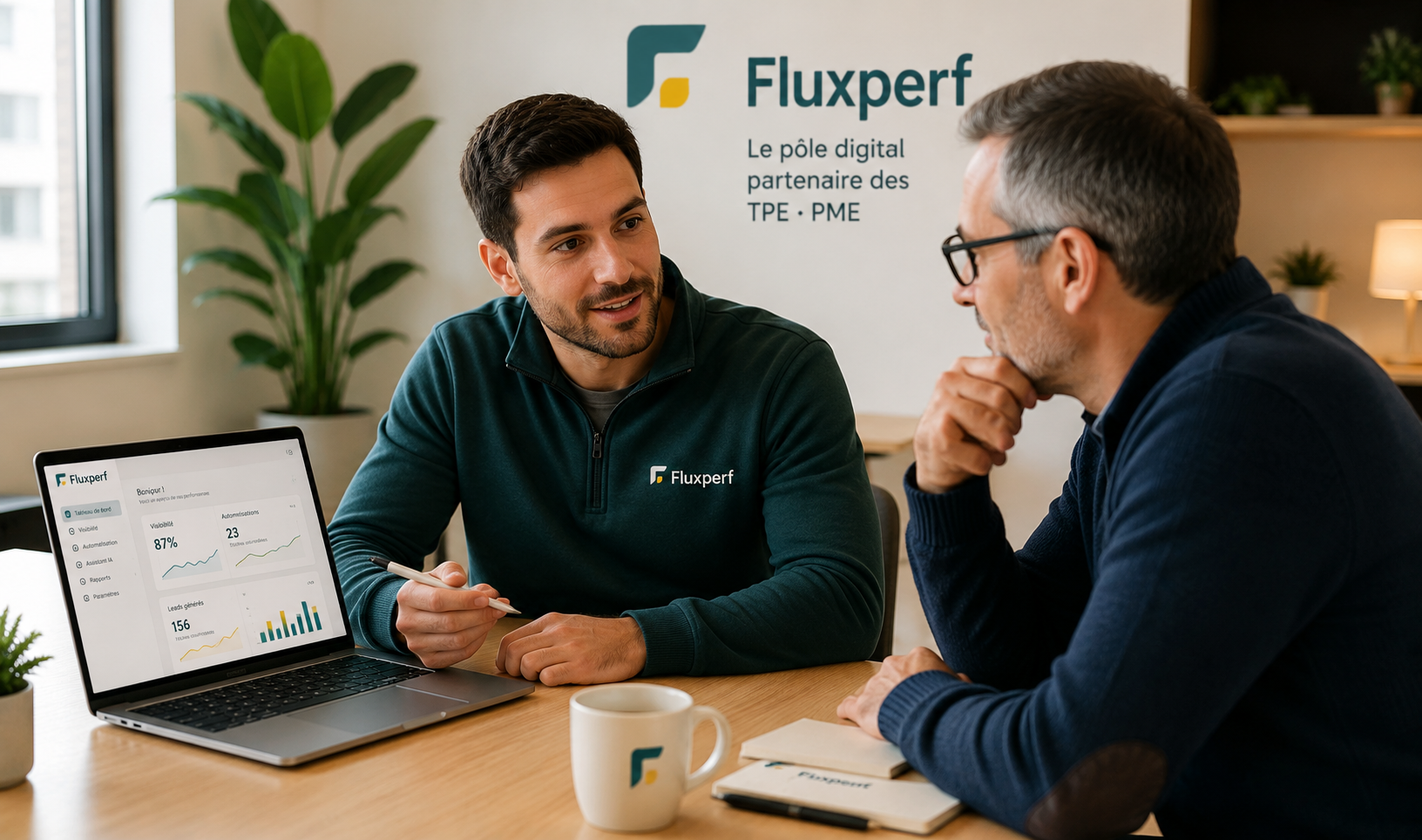 Consultant Fluxperf accompagnant un dirigeant autour d’un plan d’action digital
